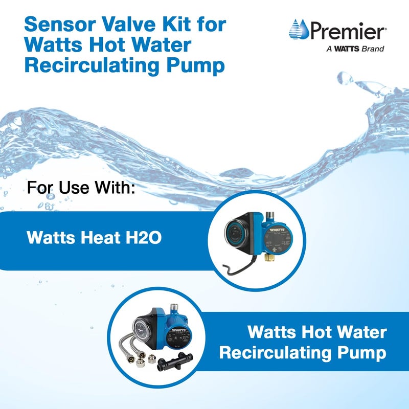 Watts Premier Replacement Sensor Valve Kit for 500800, 500805, HWRS-WH Watts Instant Hot Water Recirculation System, Two 12" Supply Lines, Two Reduced Fittings 1/2" FTP - 3/8" MPT, Two Mounting Screws - Image 4